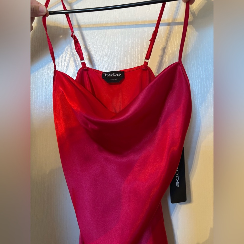 Bebe Red Satin Cowl Neck Dress - Picture 2 of 5